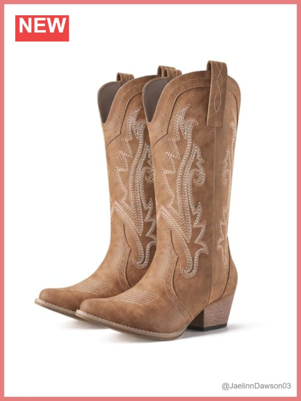 Cowboy Boots for Women Mid Calf Western Cowgirl Boots Synthetic Leather